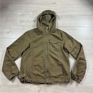 Eddie Bauer Khaki Linen Cotton Hooded Lightweight Jacket Green Brown